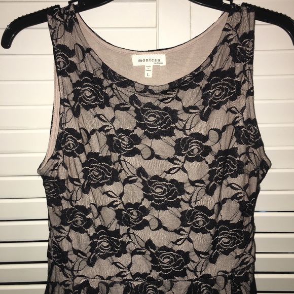 Monteau Black Lace Over Tan Dress - Picture 2 of 6